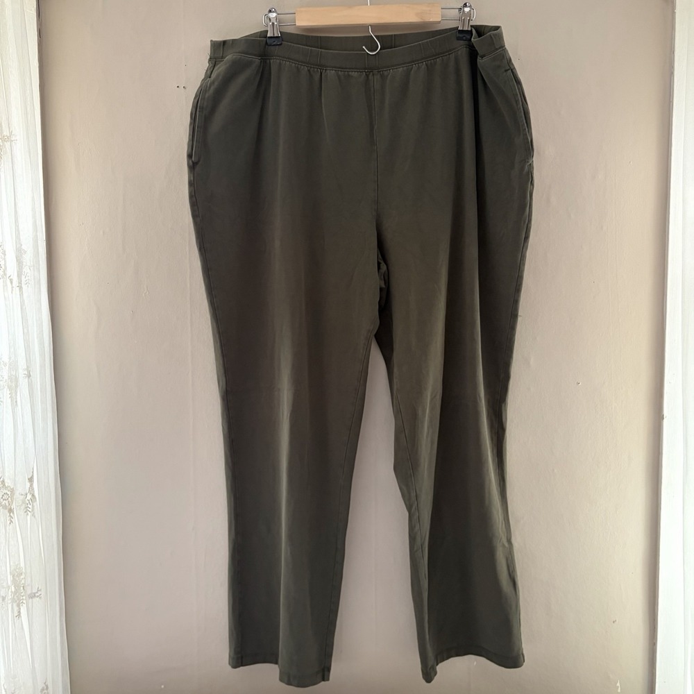 Catherines Womens Pull On Tapered Pants Size 2X Green Stretch Suprema Collection